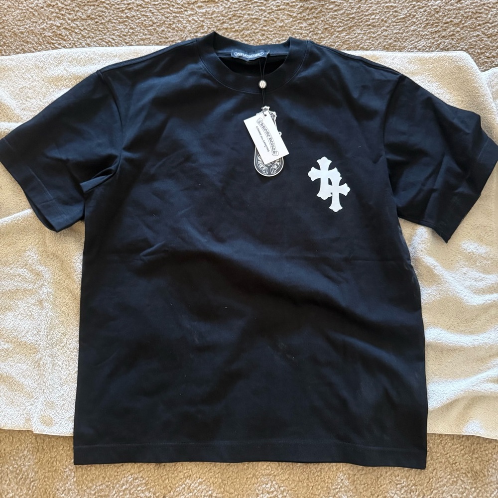 Black T-Shirt with White Cross Graphic S